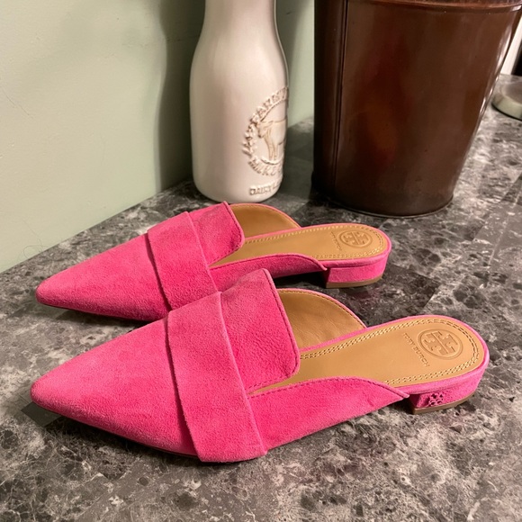 Tory Burch Spring 'Rosalind'‎ Pointed Toe Mule Slides Pink Suede Womens Size 7 - Picture 7 of 9